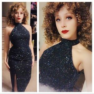 90s Silk Halter Beaded Gown